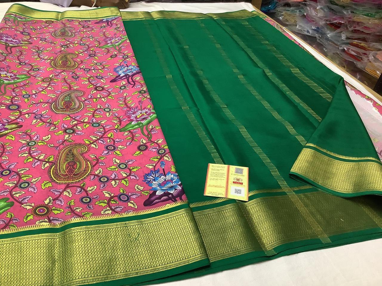 Premium Mysore Printed Crepe Silk Sarees for Cultural Events for Weddings & Festive Wear