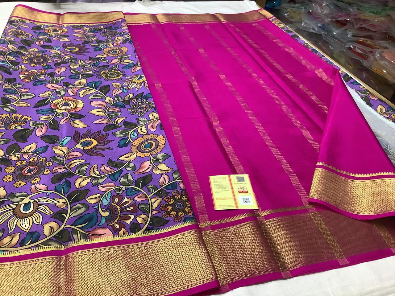 Premium Chic Mysore Printed Crepe Silk Sarees for Weddings & Festive Wear