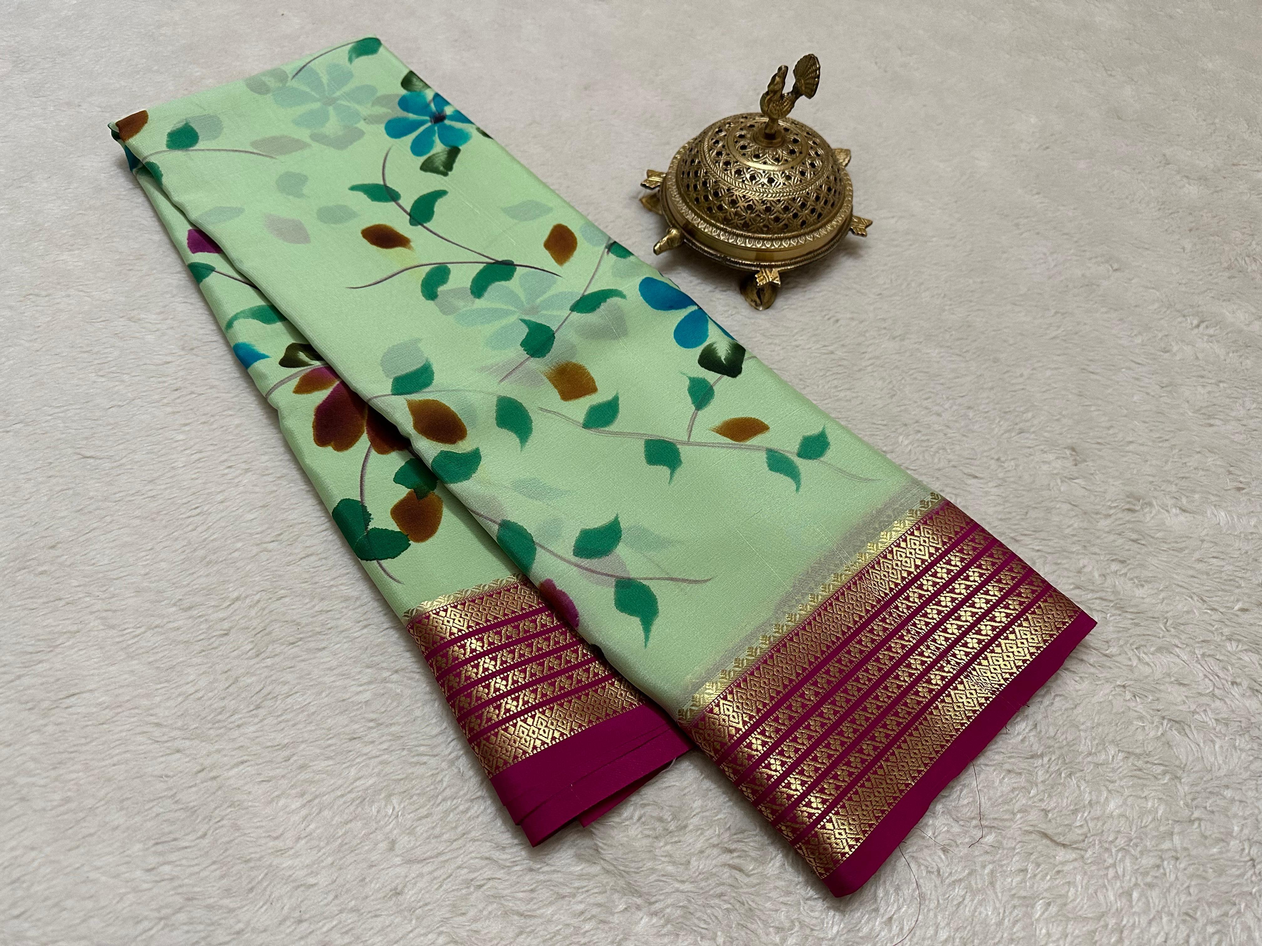 Premium Mysore Printed Floral Silk Sarees for Weddings for Weddings & Festive Wear