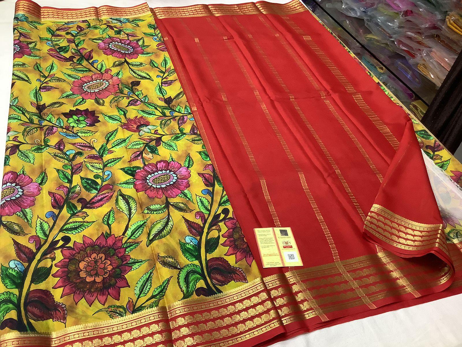 Premium Mysore Printed Silk Sarees with Floral Patterns for Weddings & Festive Wear