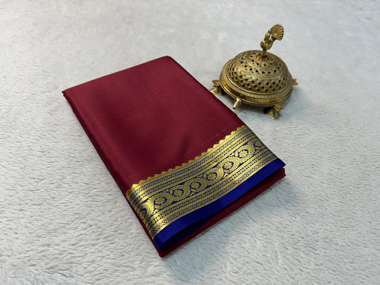 Premium A Symphony of Silk: Pure Mysore Saree with Zari Border Mastery for Weddings & Festive Wear
