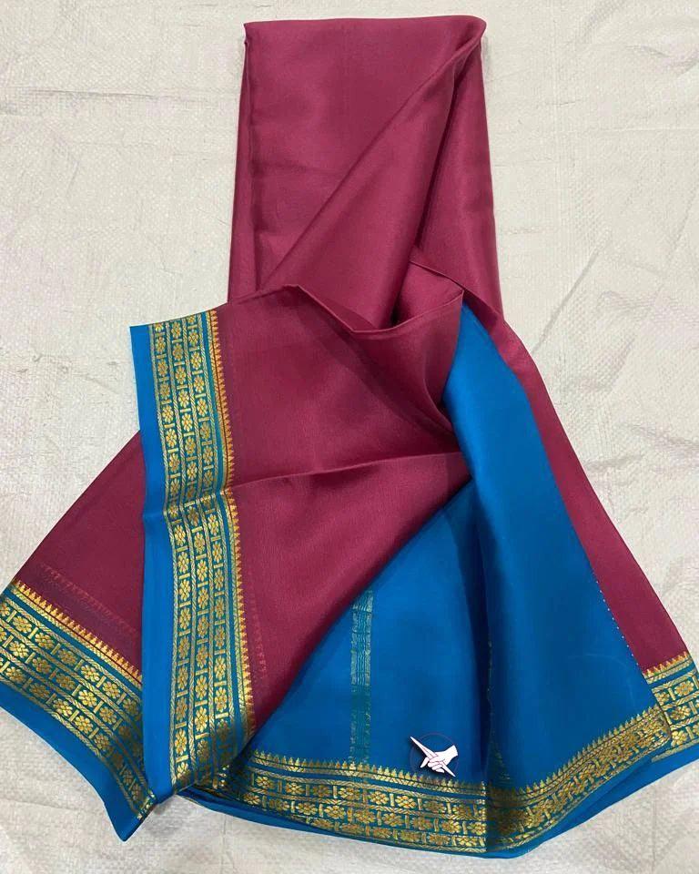 Luxurious Mysore Silk Saree Featuring Stunning Contrast Pallu and Blouse