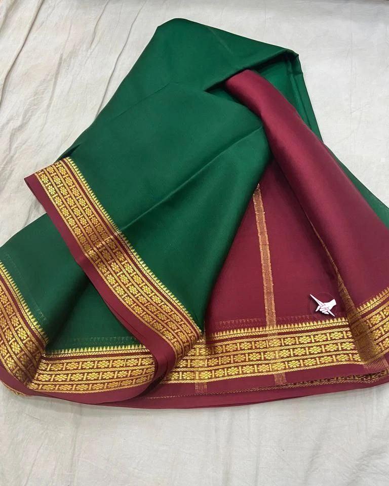 Luxurious Mysore Silk Saree Featuring Stunning Contrast Pallu and Blouse
