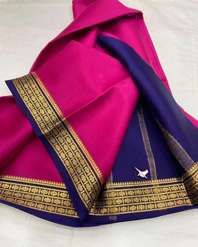 Luxurious Mysore Silk Saree Featuring Stunning Contrast Pallu and Blouse