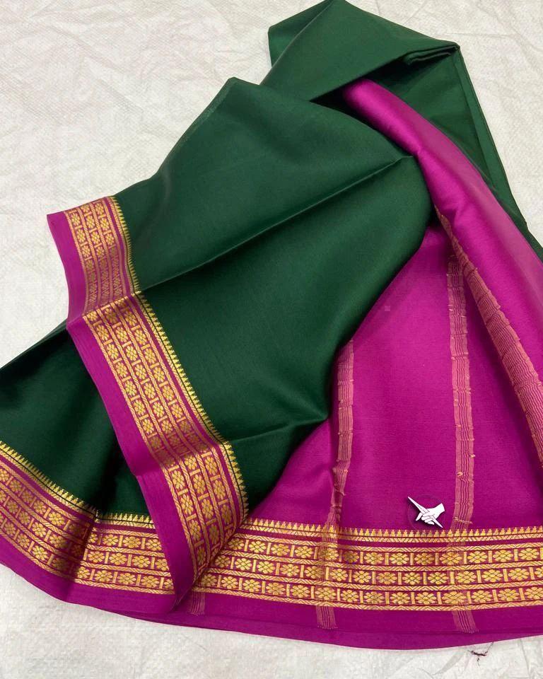 Luxurious Mysore Silk Saree Featuring Stunning Contrast Pallu and Blouse