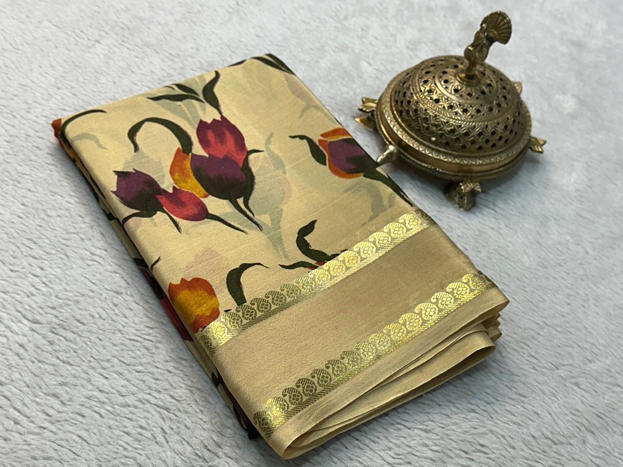 Captivating Charm: Floral Printed Silk Sarees with Classic Patta Pallu