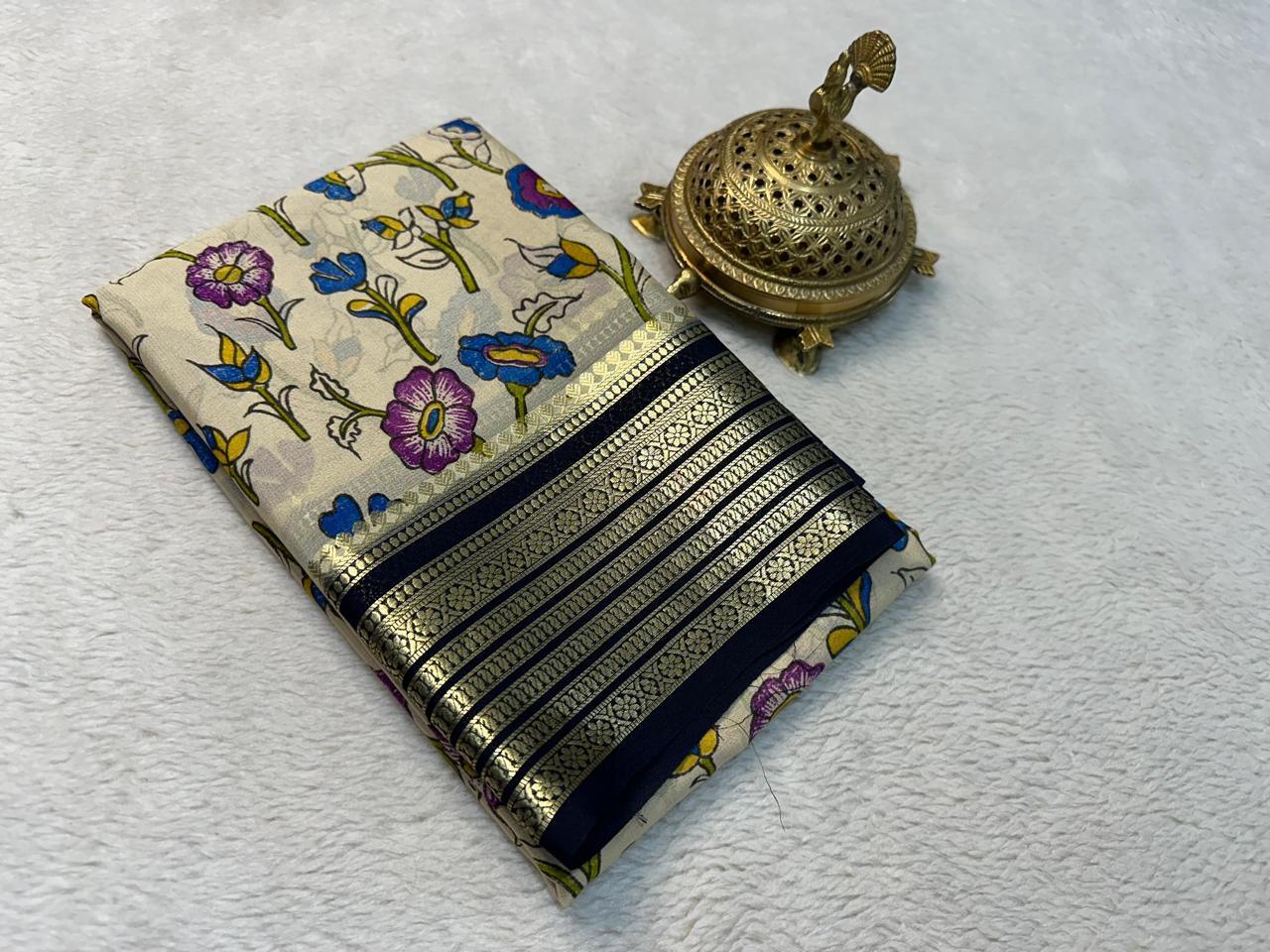 Premium Beautiful Modern Printed Mysore Crepe Silk with Blouse for Weddings & Festive Wear