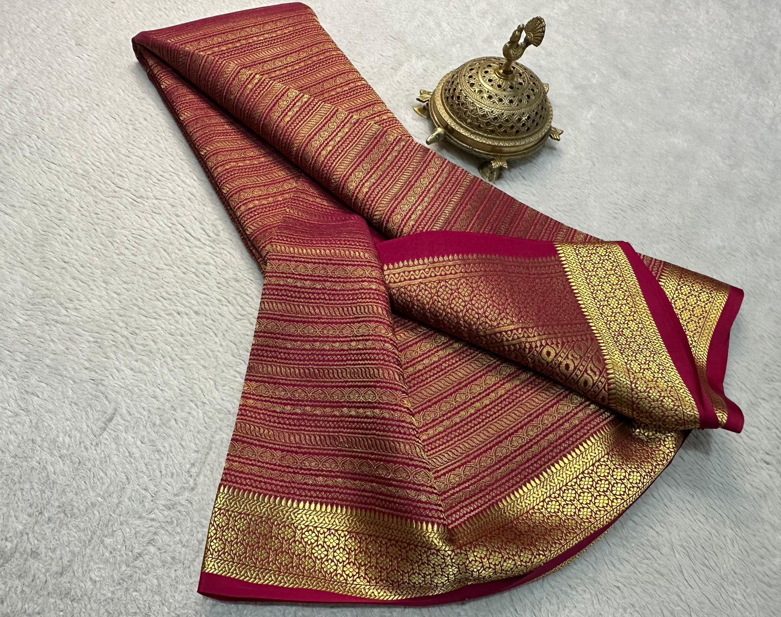 Luxurious Silk Brocade Saree with Opulent Gold & Silver Zari