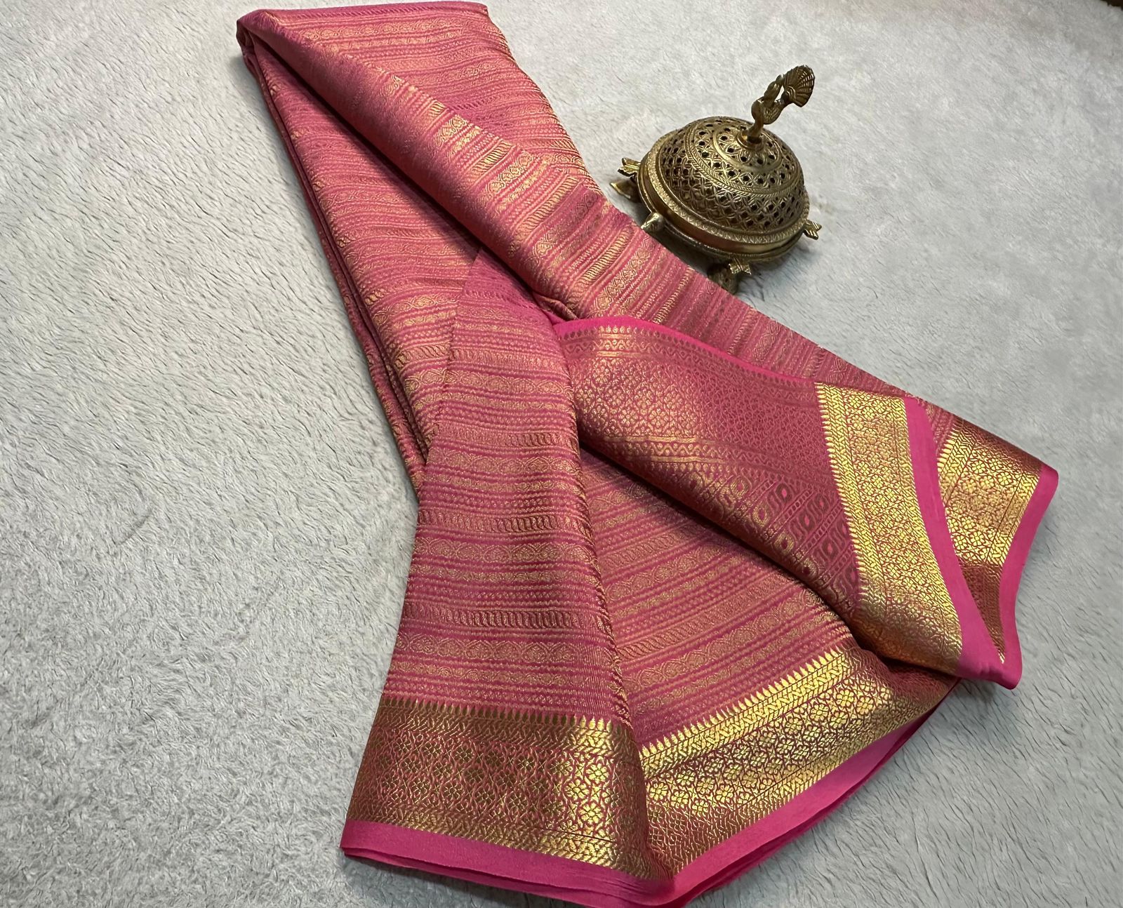 Pink Pure Brocade Mysore Silk Sarees, Zari Weaving, Rich Pallu