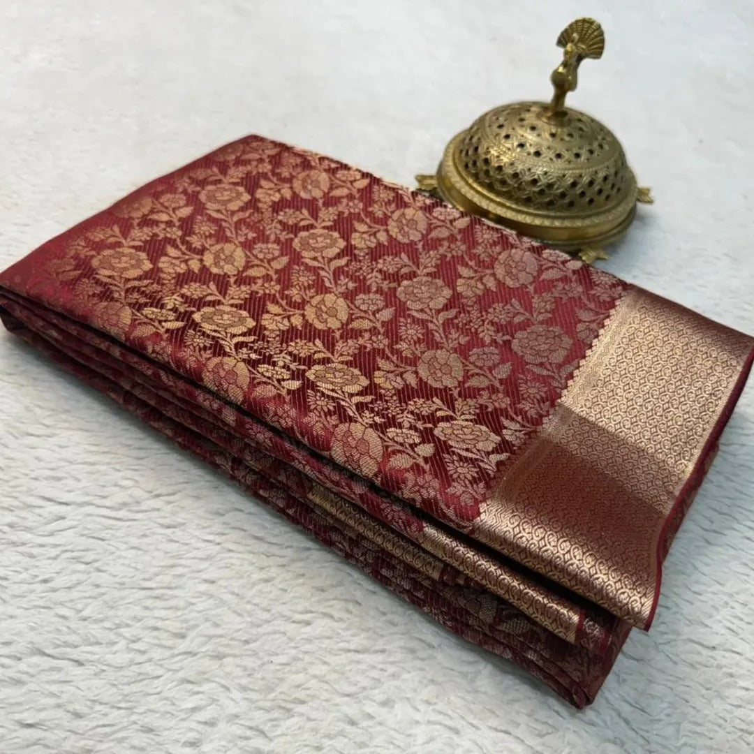 Grand Bridal Brocade Saree with Heavy Pallu – Wedding Day Majesty