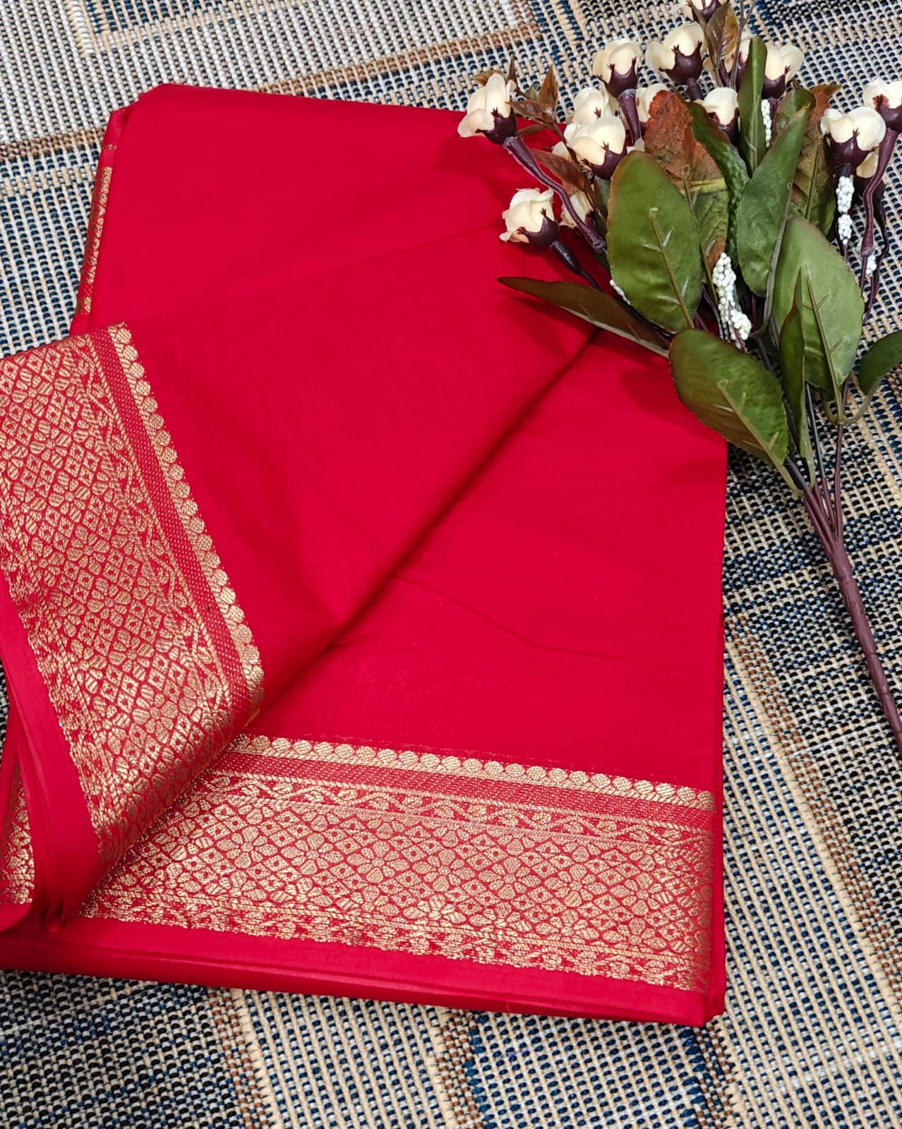 Red Mysore Soft Silk Saree with Zari Boarder