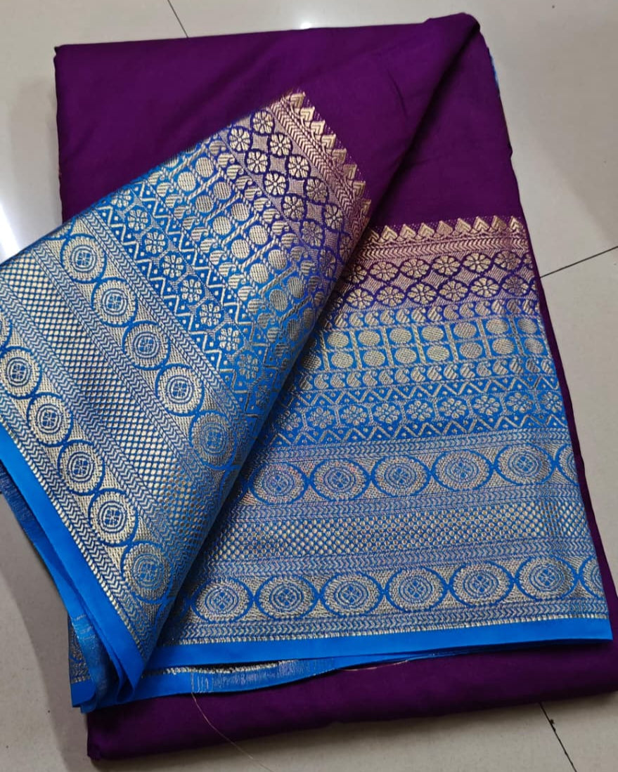 Purple Stylish Mysor Silk Saree – Traditional Yet Modern Look