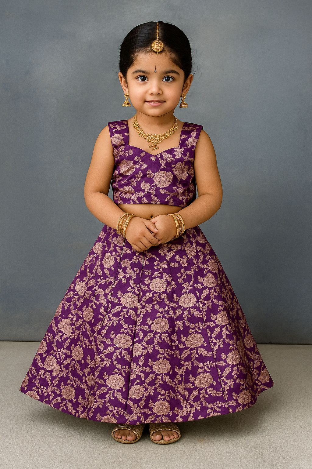 Soft Banarasi Silk with Jacquard Waving Pattern Lehnga Choli for Kids