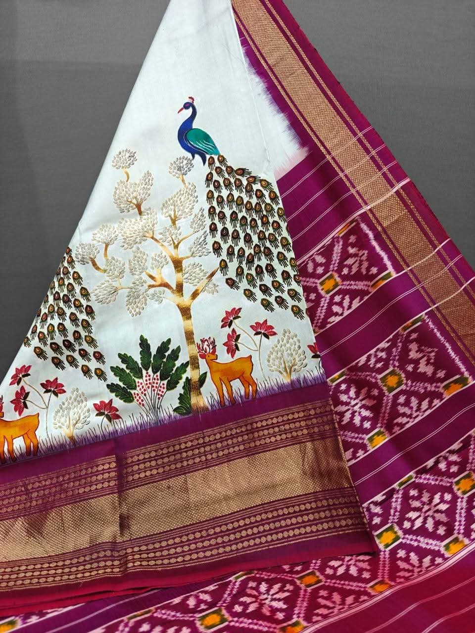 Pochampally Pattu Ikkat Printed Soft Silk Wedding Saree with Rich Zari Border