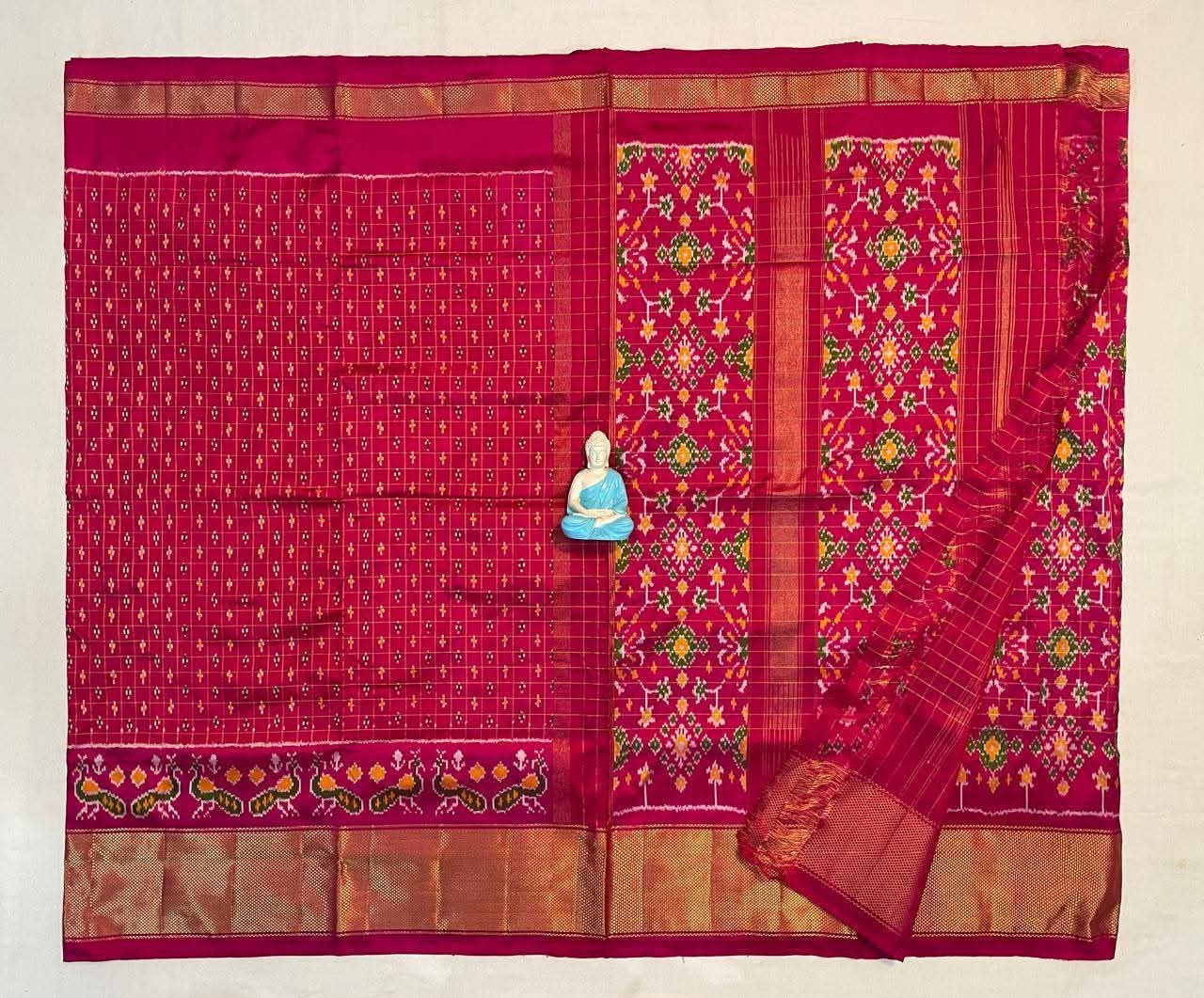 Ikat Silk Saree Yellow Stripes Red Border