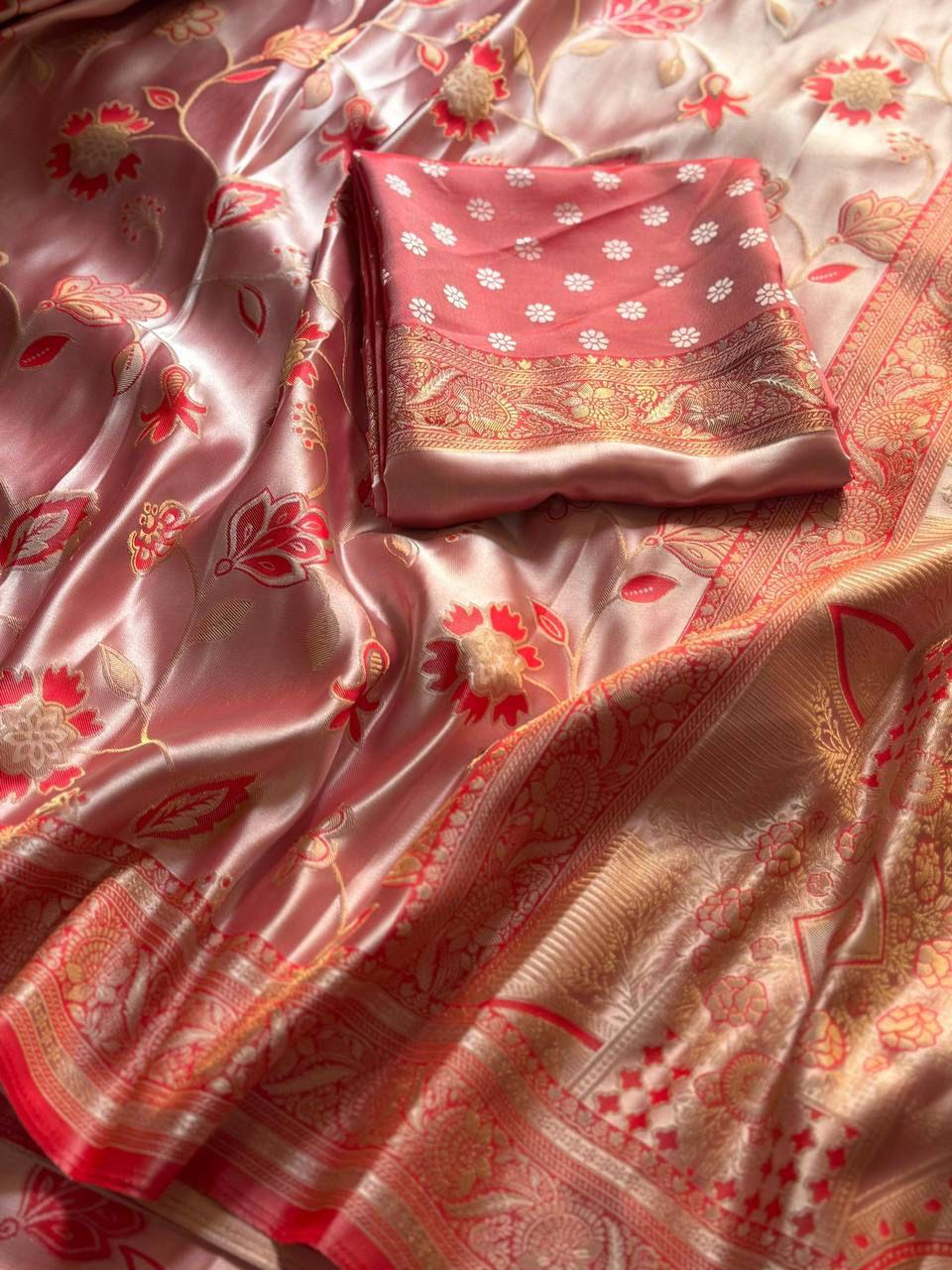 Golden Fendy Shine Saree with Sabyasachi-Inspired Lace & Stitched Blouse