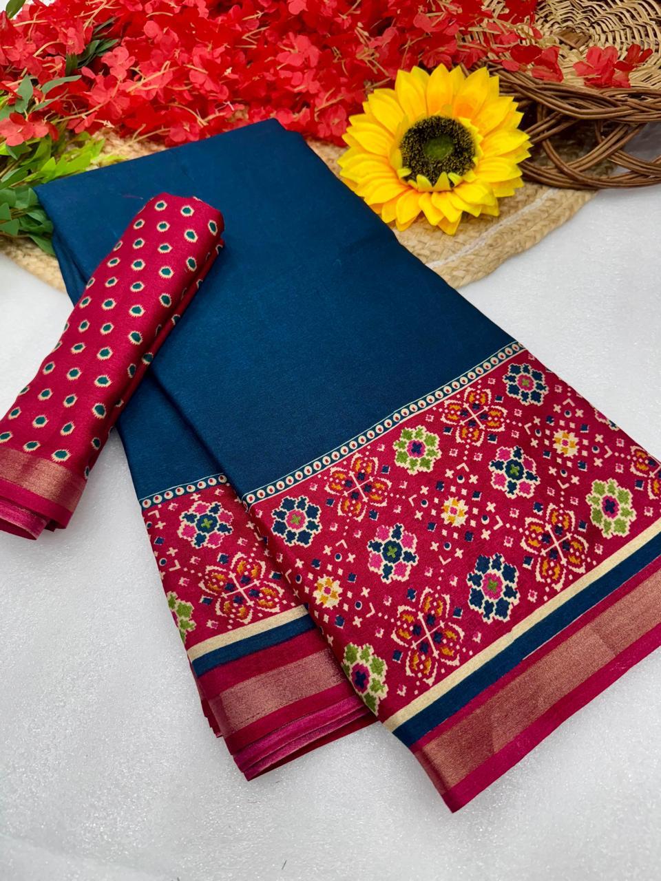 Premium Mangalagiri Silk Saree in Royal Teal with Traditional Jacquard Border