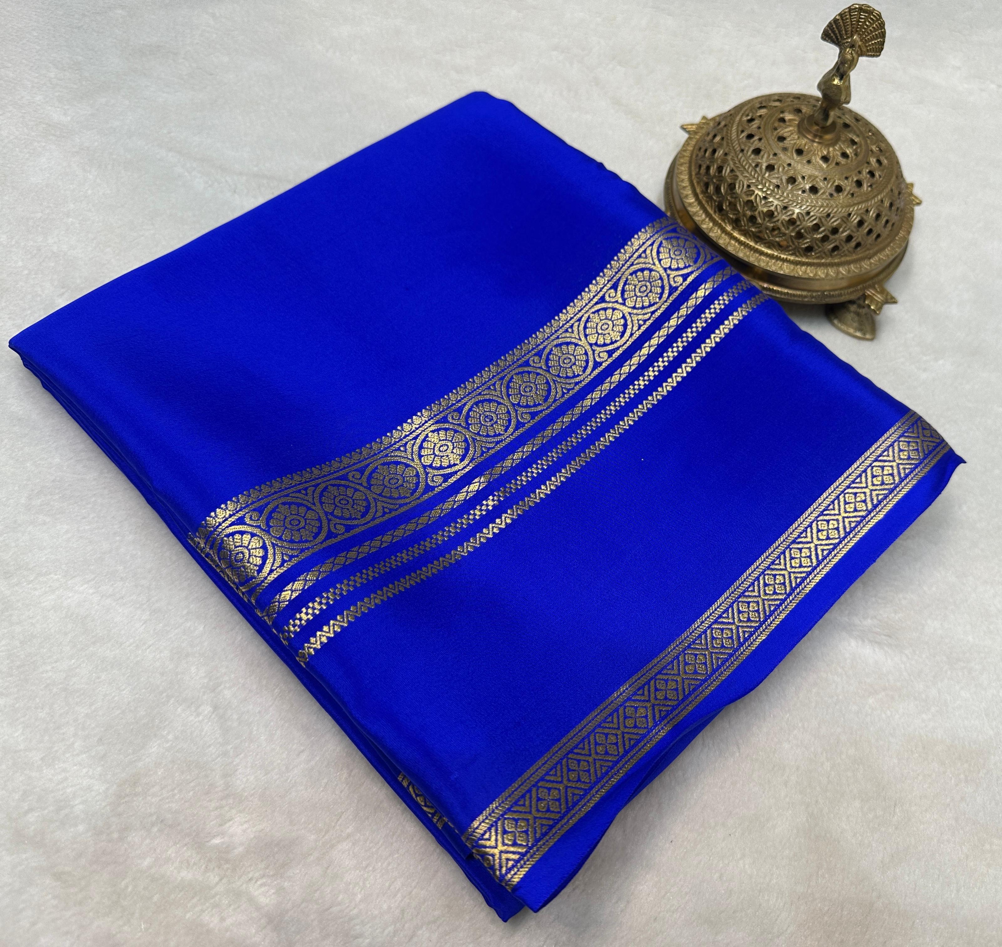 Blue Pure Mysore silk saree with an elegant Bentex border