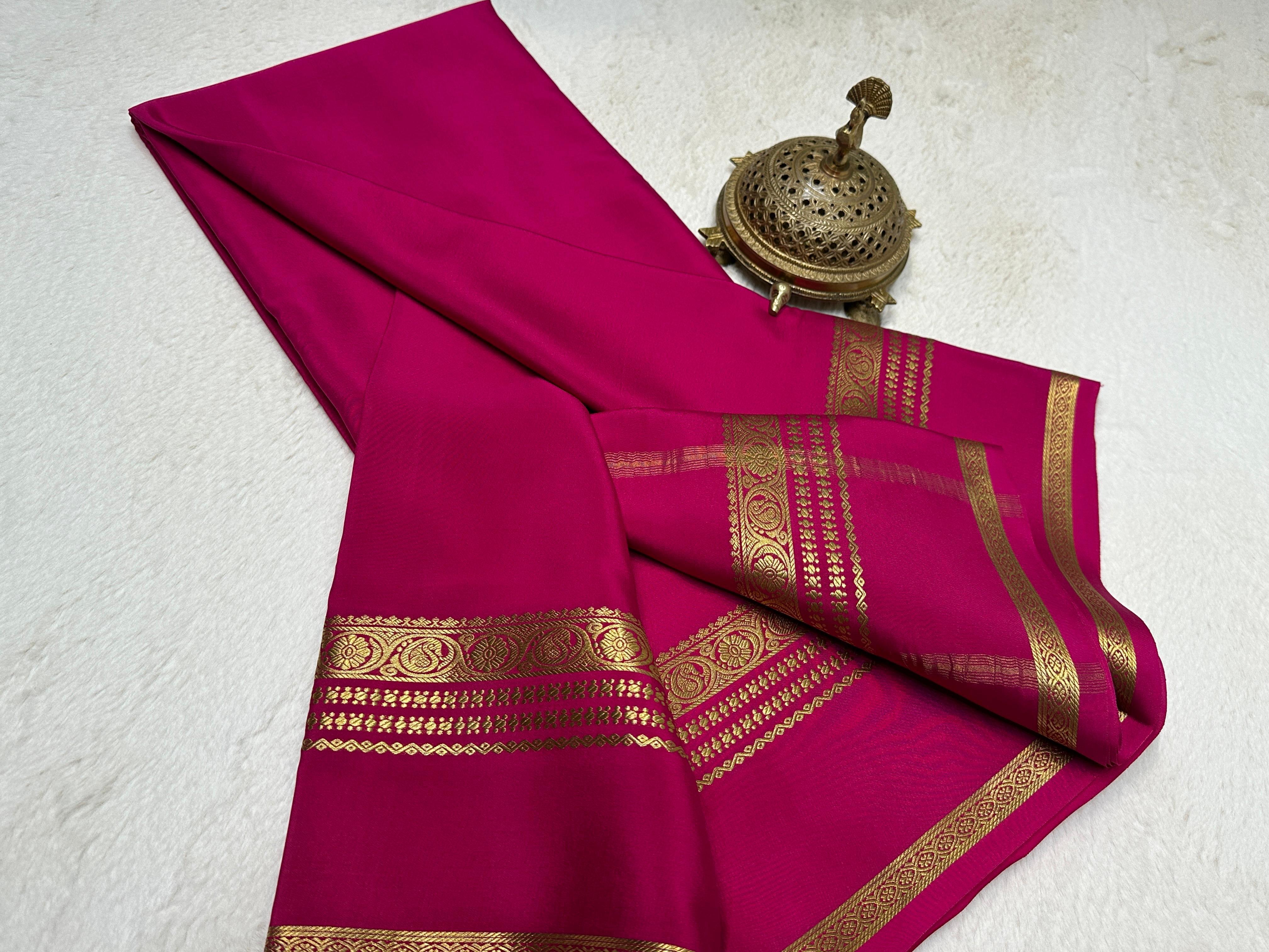 Light Red Mysore Silk Saree with Golden Border