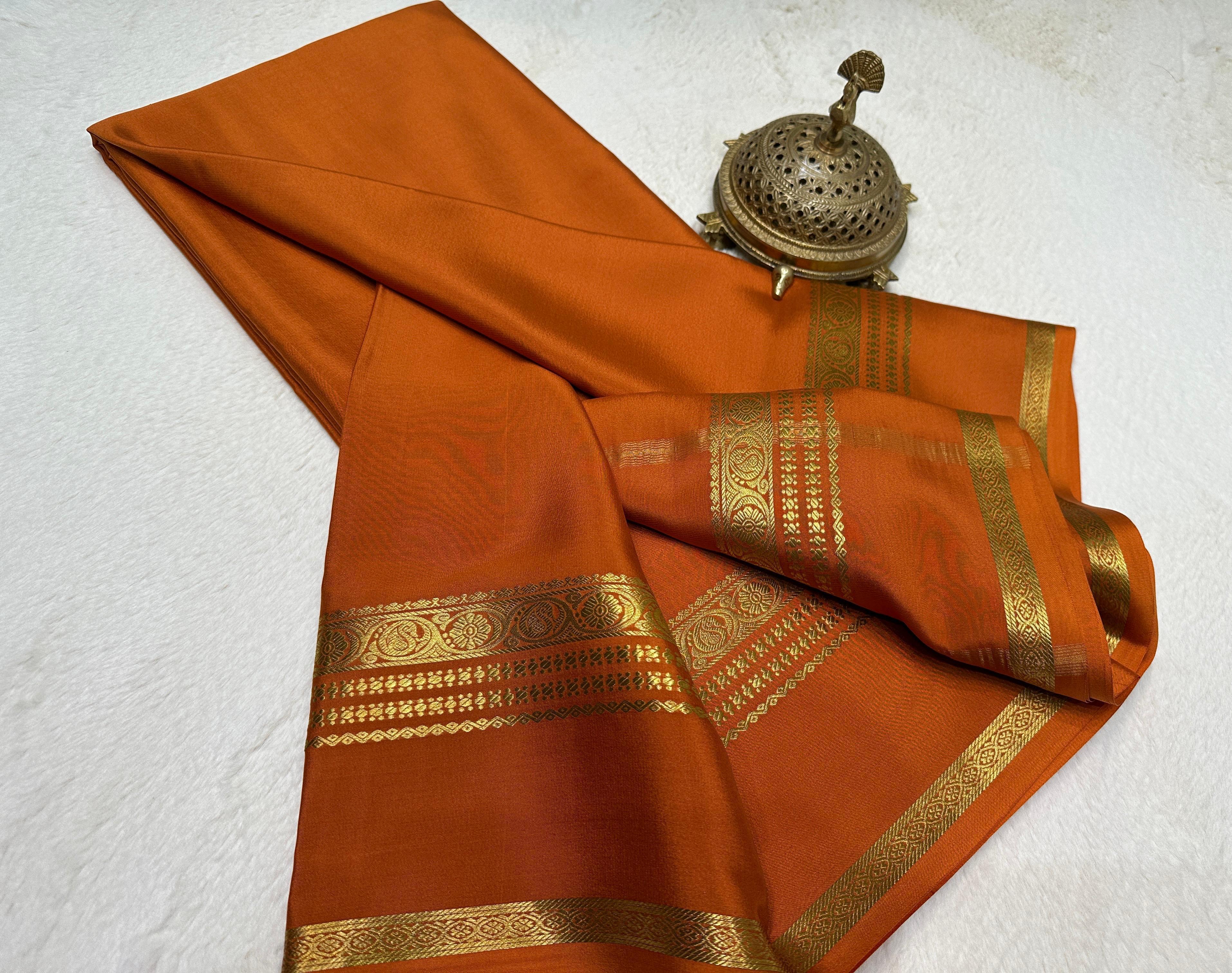Mustard Yellow Mysore crepe silk saree