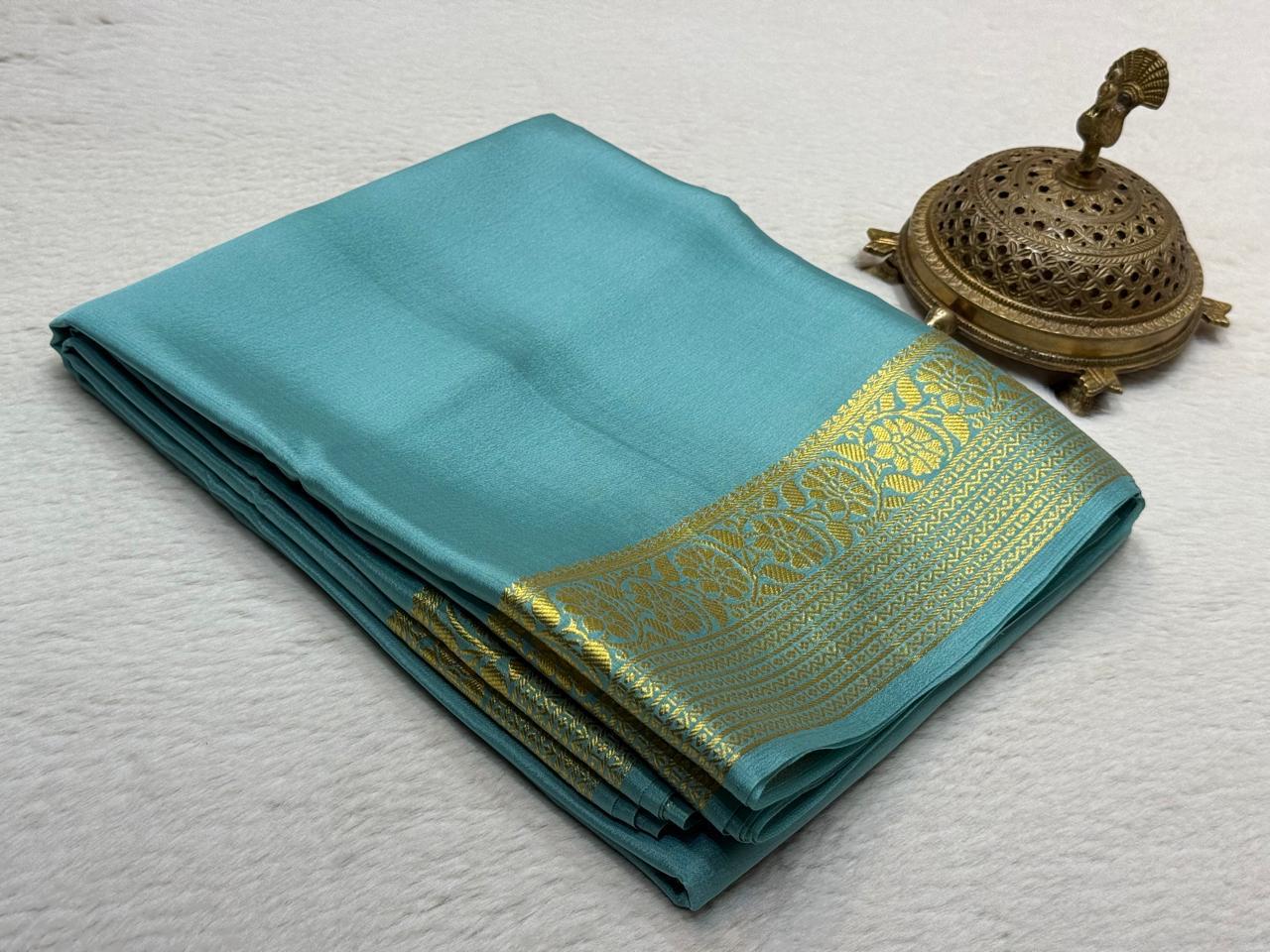 Premium Semi Crepe Silk Saree 120 GSM – Floral Border & Rich Pallu Designer Saree for Weddings & Festive Wear