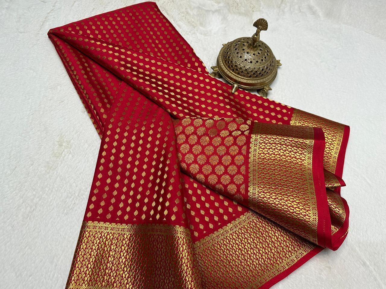 Premium Red Soft Silk Saree | Rich Butta Leaf Design | Zari Border & Pallu | 5.5m Lightweight saree
