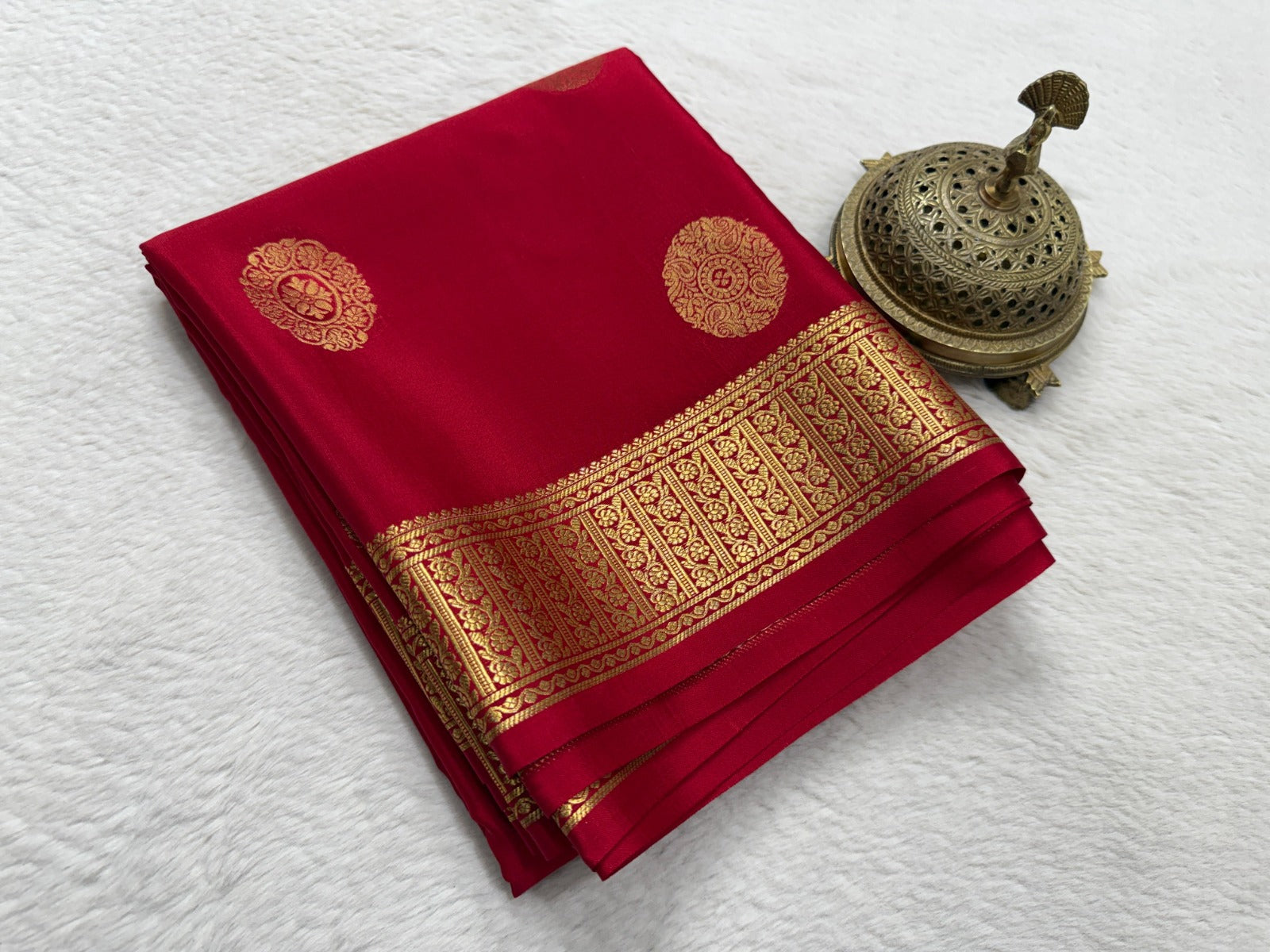 Premium Red Silk Saree with Traditional Gold Zari Work