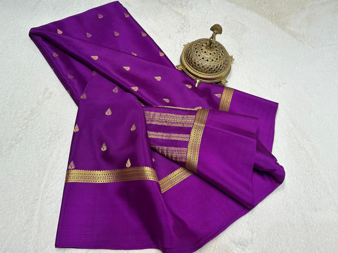 Royal Purple Mysore silk Saree with Gold Zari Butti