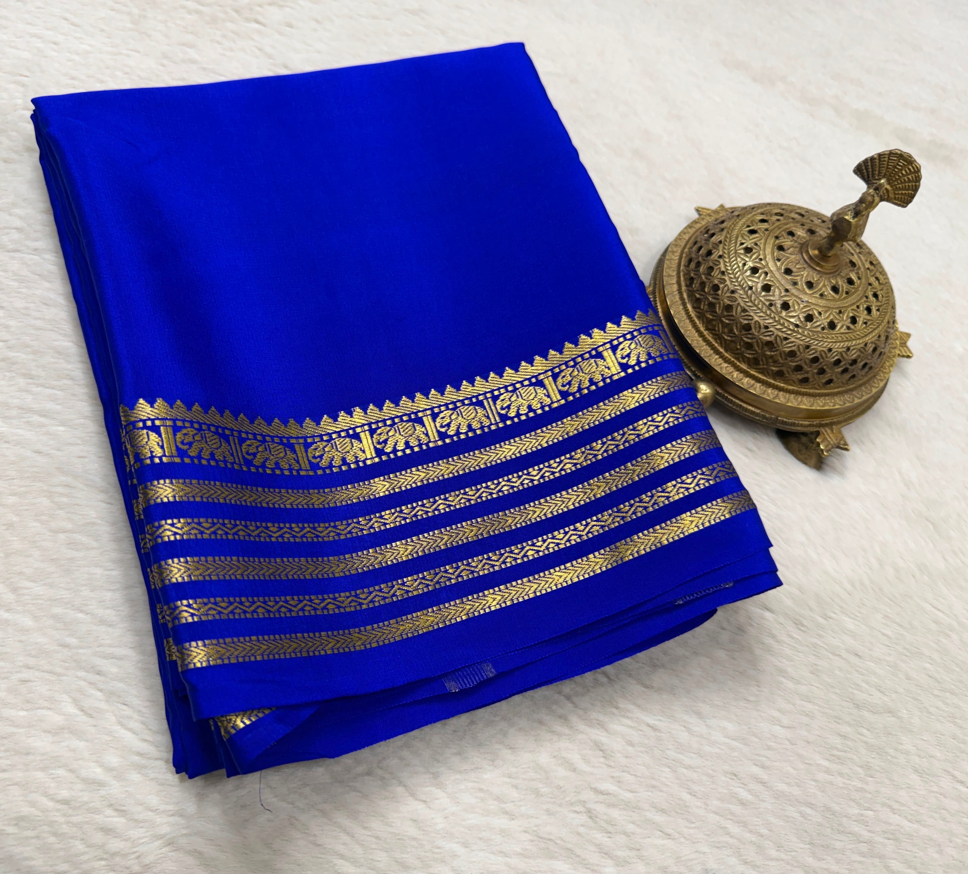 Royal Blue Premium Mysore Silk Saree with Traditional Gold Zari Border