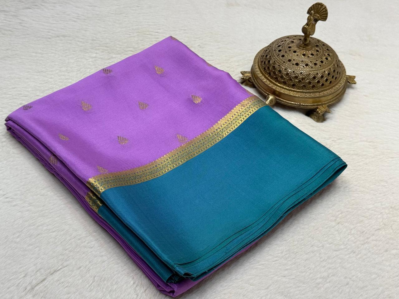 Purple Woven Mysore Crepe with contrast blouse