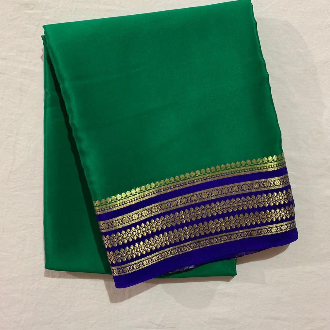 Premium Velvet Grace: Mysore Silk with Deep, Rich Borders for Weddings & Festive Wear