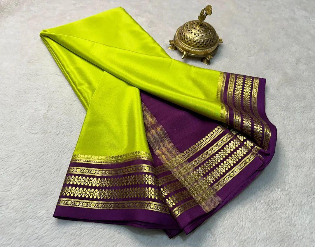 Garden Glow: Pure Silk Saree with Leafy Contrast Borders