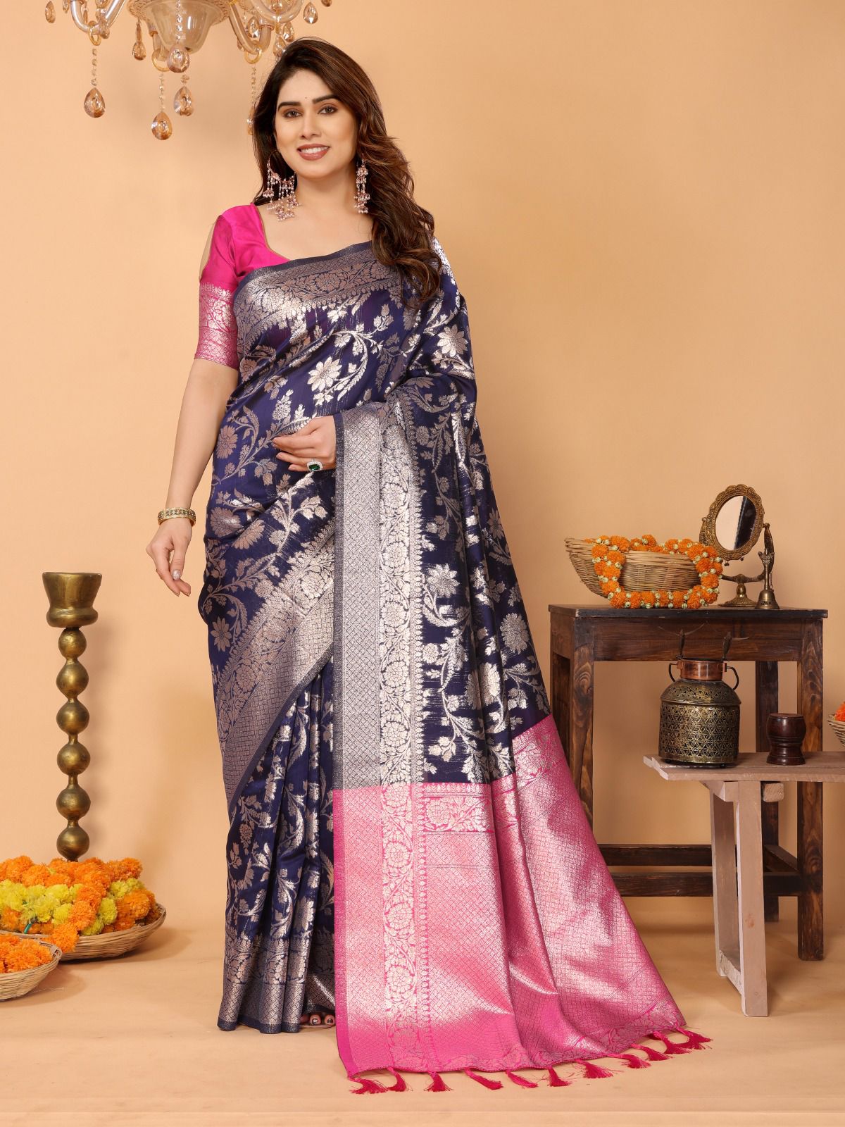 Blue Kanchipuram Zari Weaving Soft Silk Saree