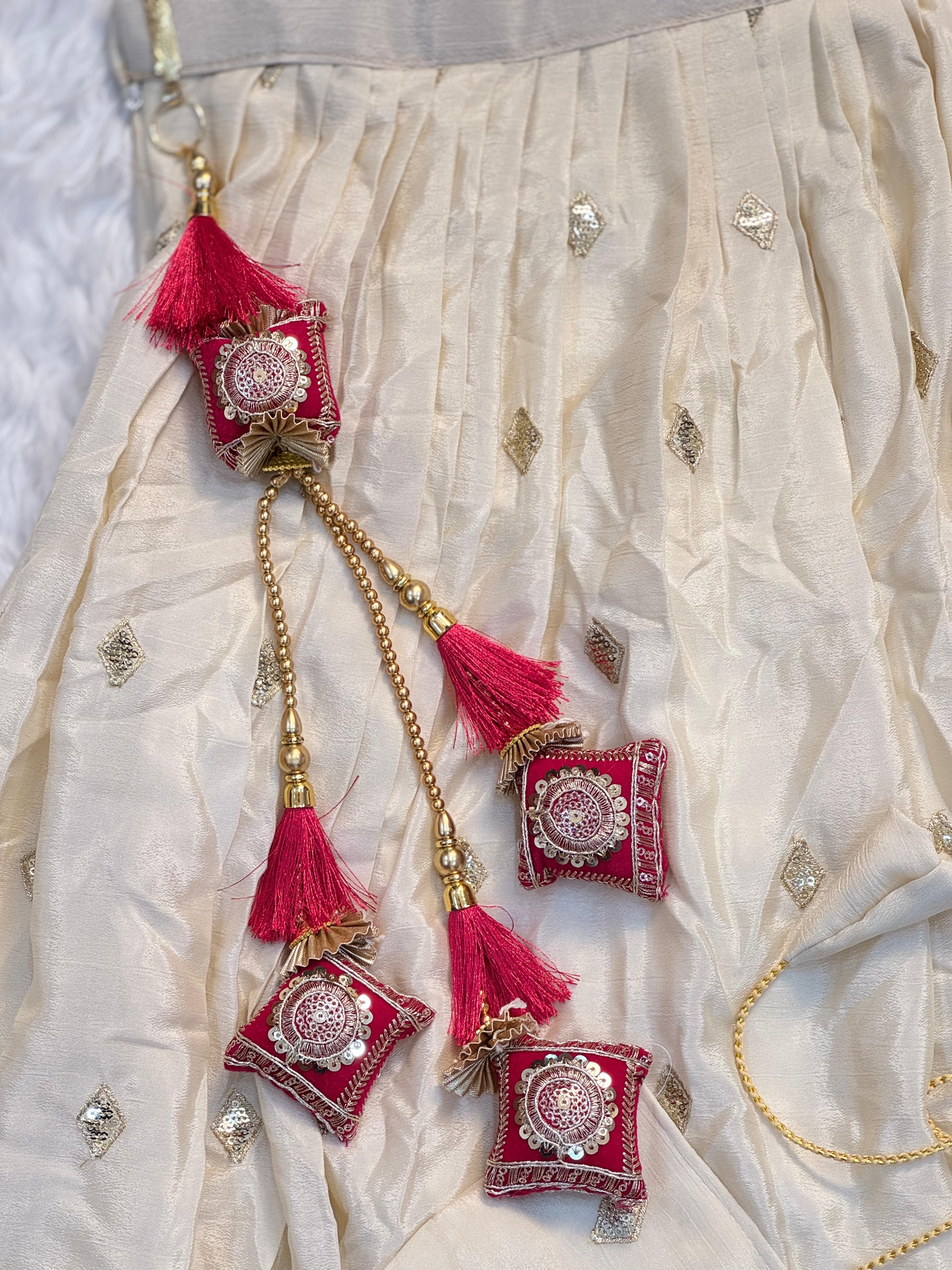 Chinnon Silk Stitched Butti Work Embroidered Party Wear Silk Lehenga choli