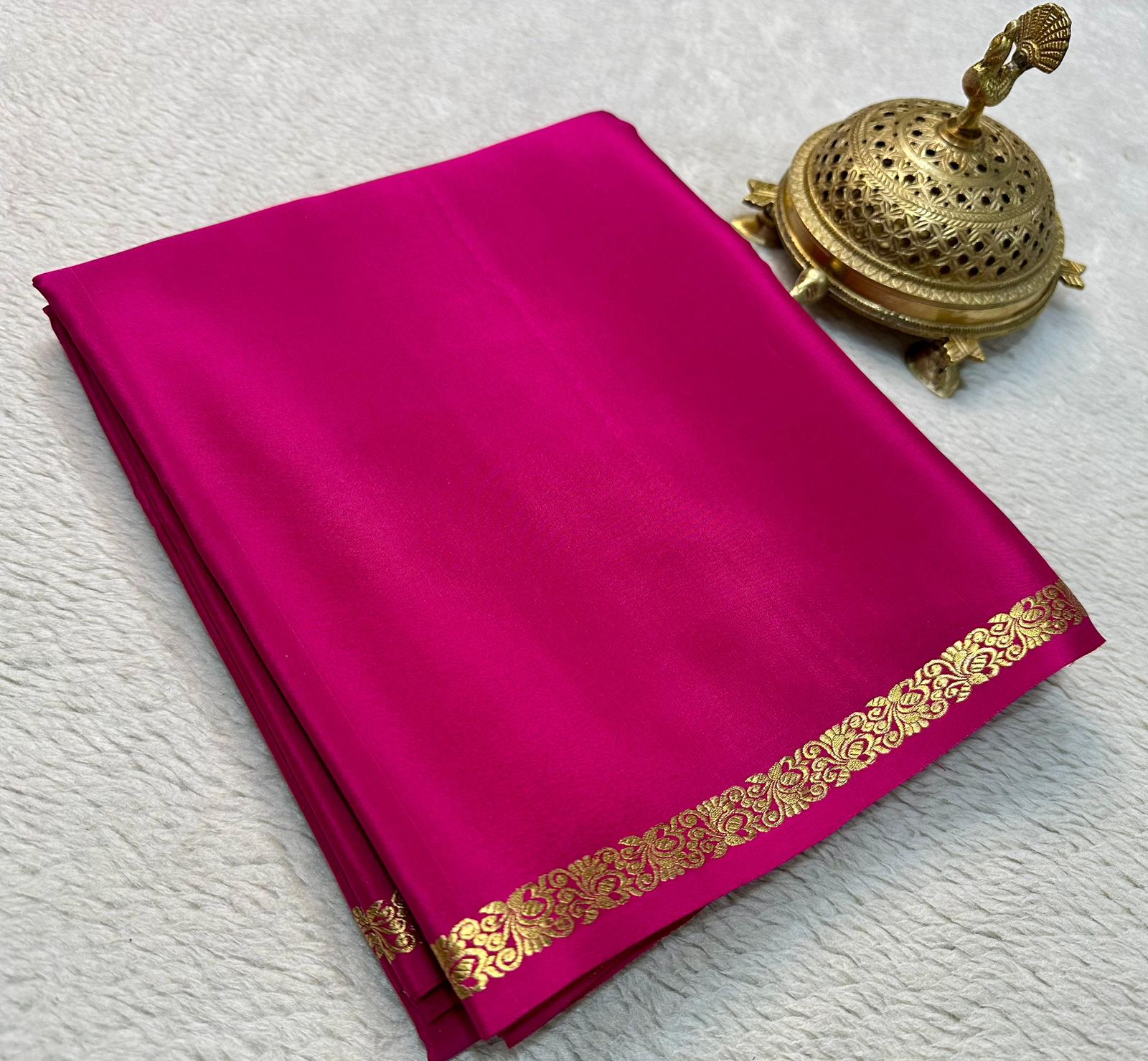 Red Premium Mysore Silk Saree with Golden Border