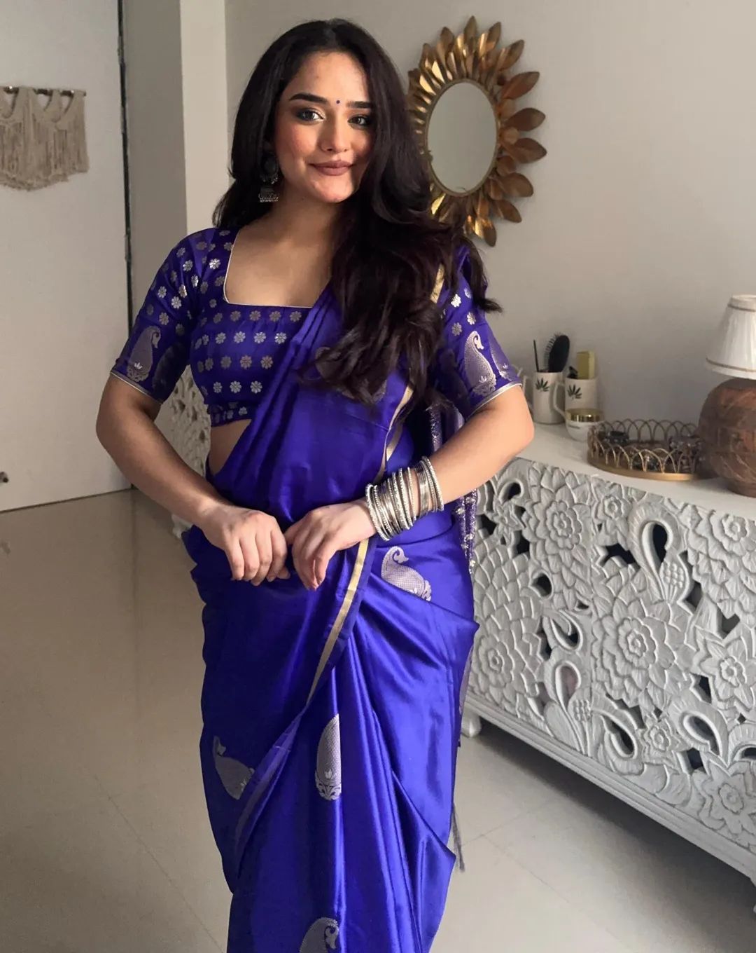 Blue Kanjivaram Silk Saree with Blouse for women