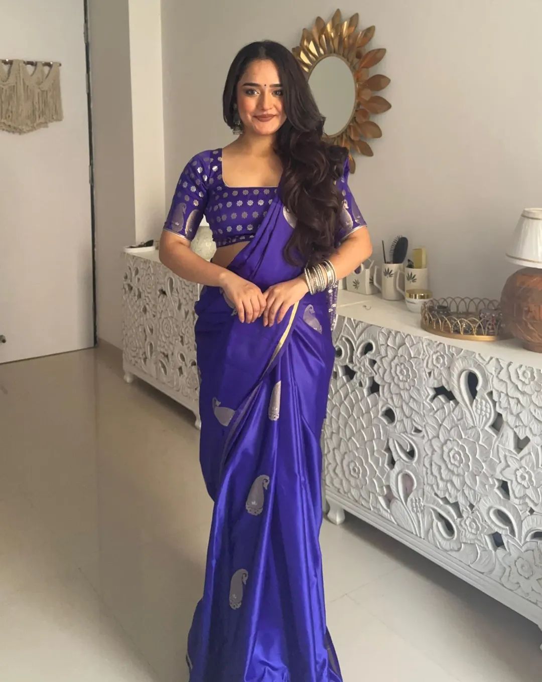 Blue Kanjivaram Silk Saree with Blouse for women