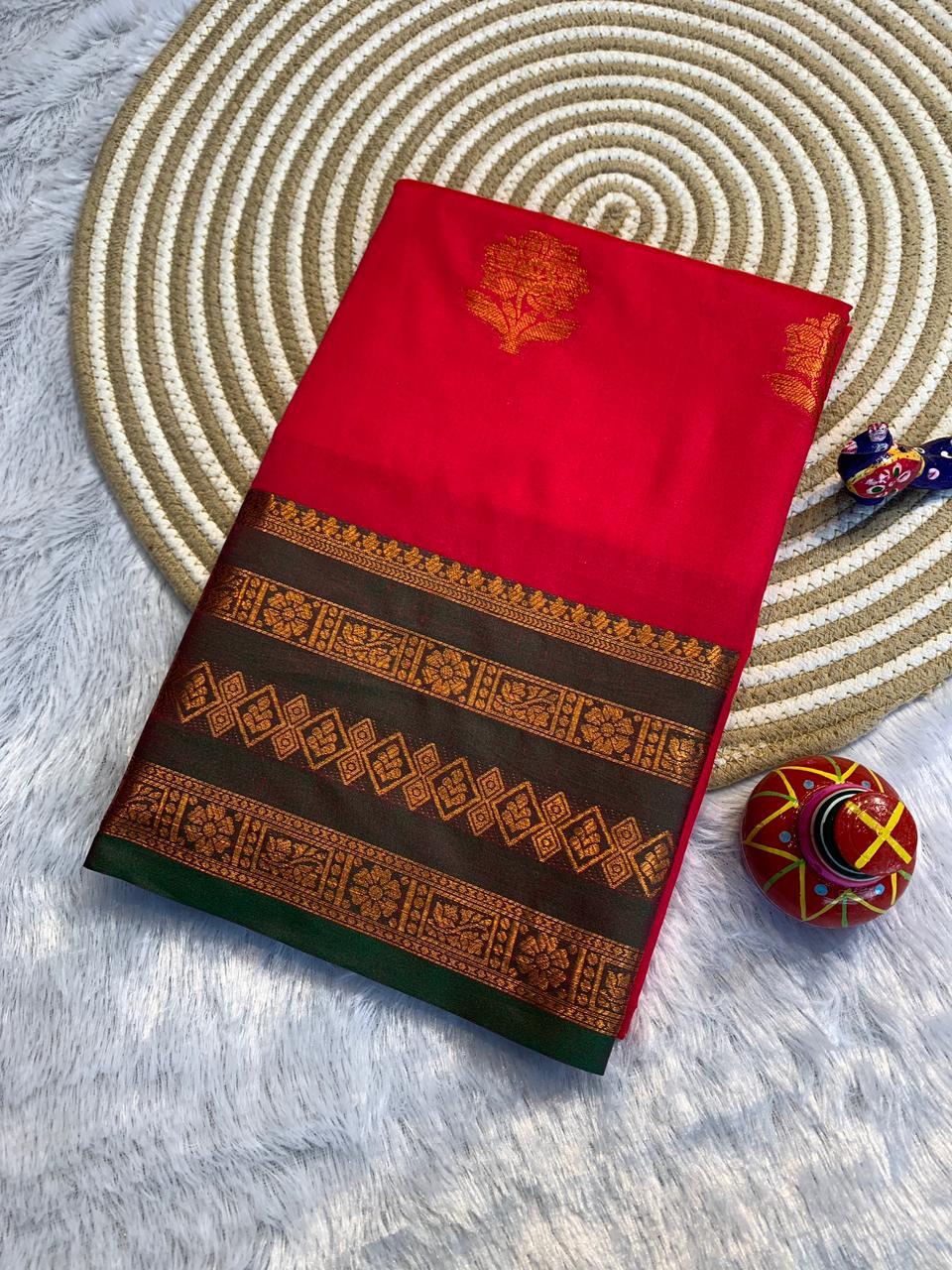 Red soft silk Banarasi saree with Blouse