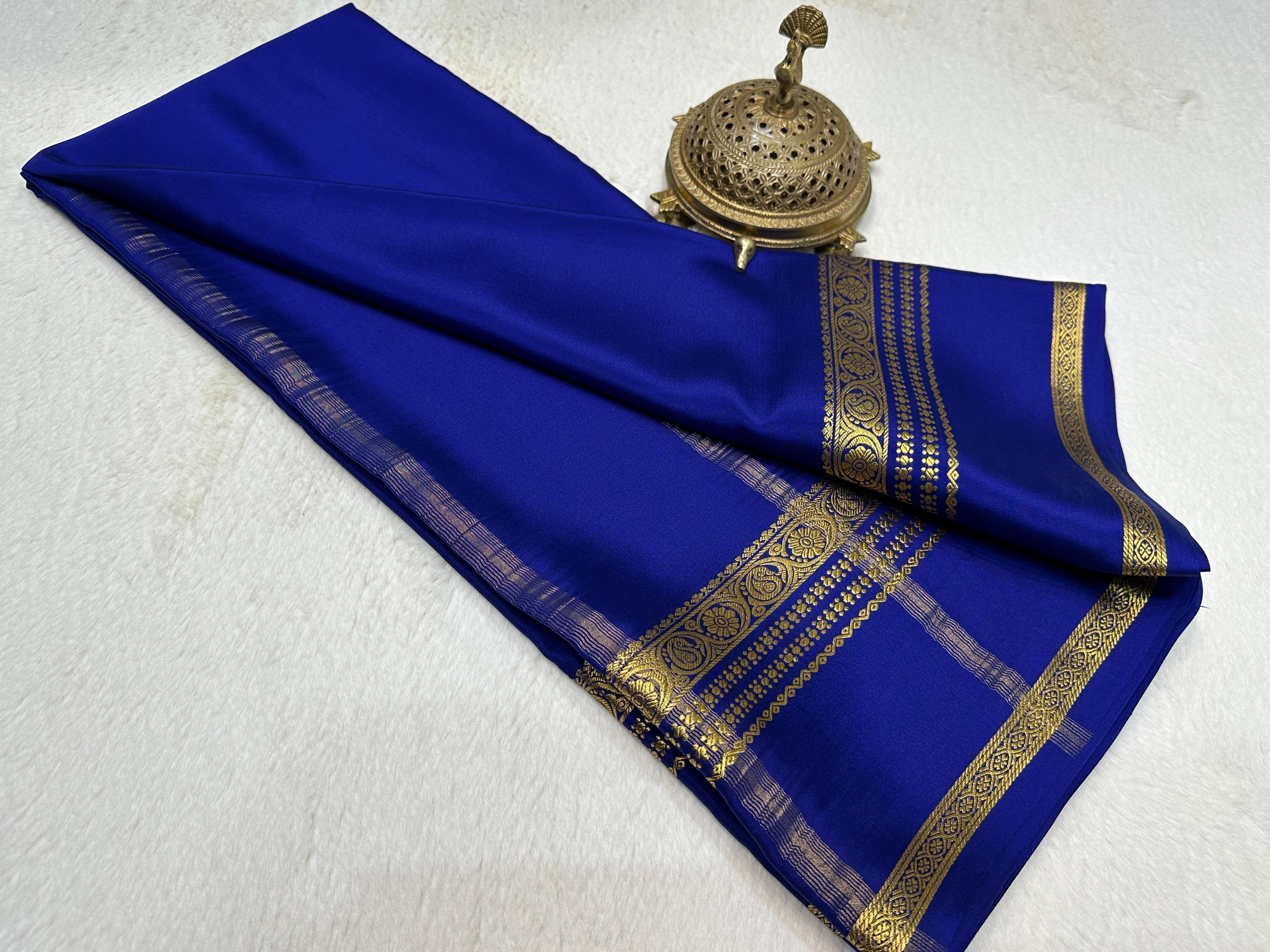 Blue Premium Mysore Silk Saree with Rich Red Golden Zari