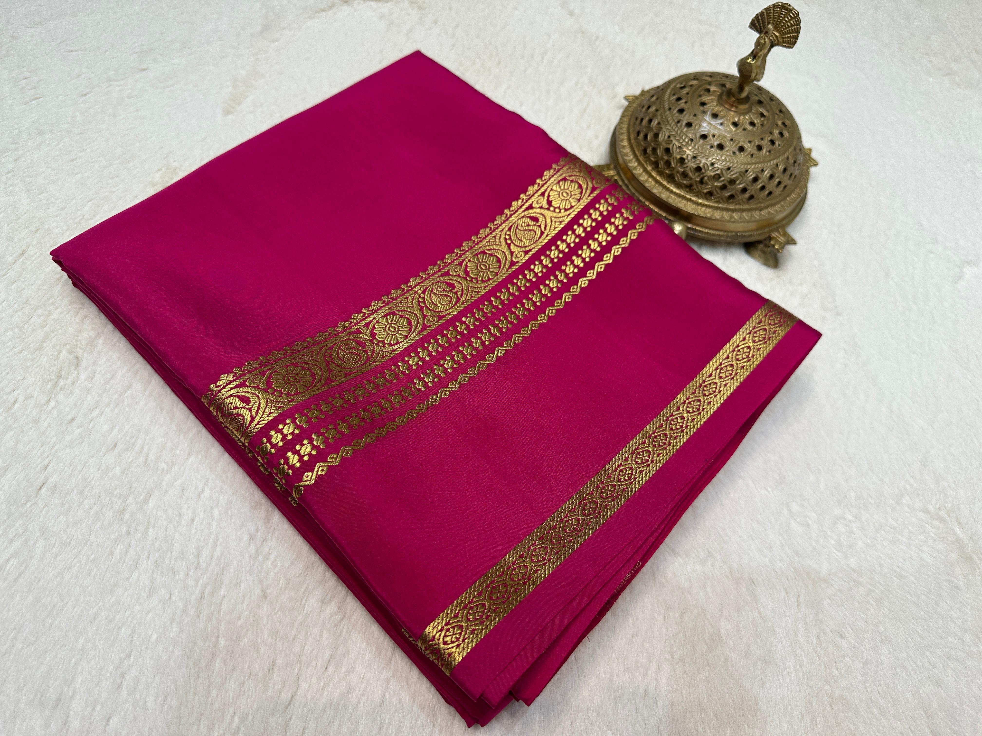 Light Red Mysore Silk Saree with Golden Border