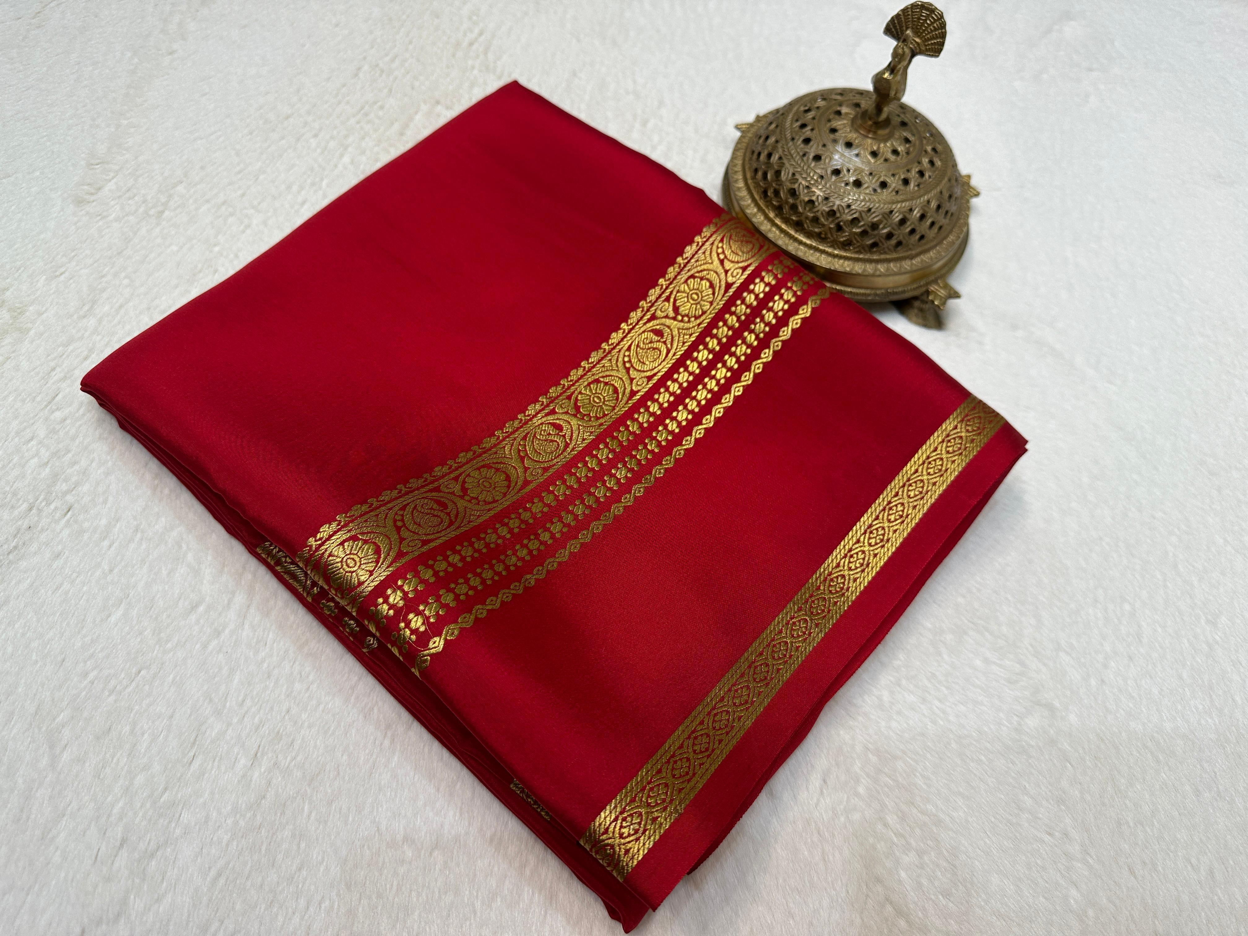 Red Mysore Crepe Silk Saree with Blouse