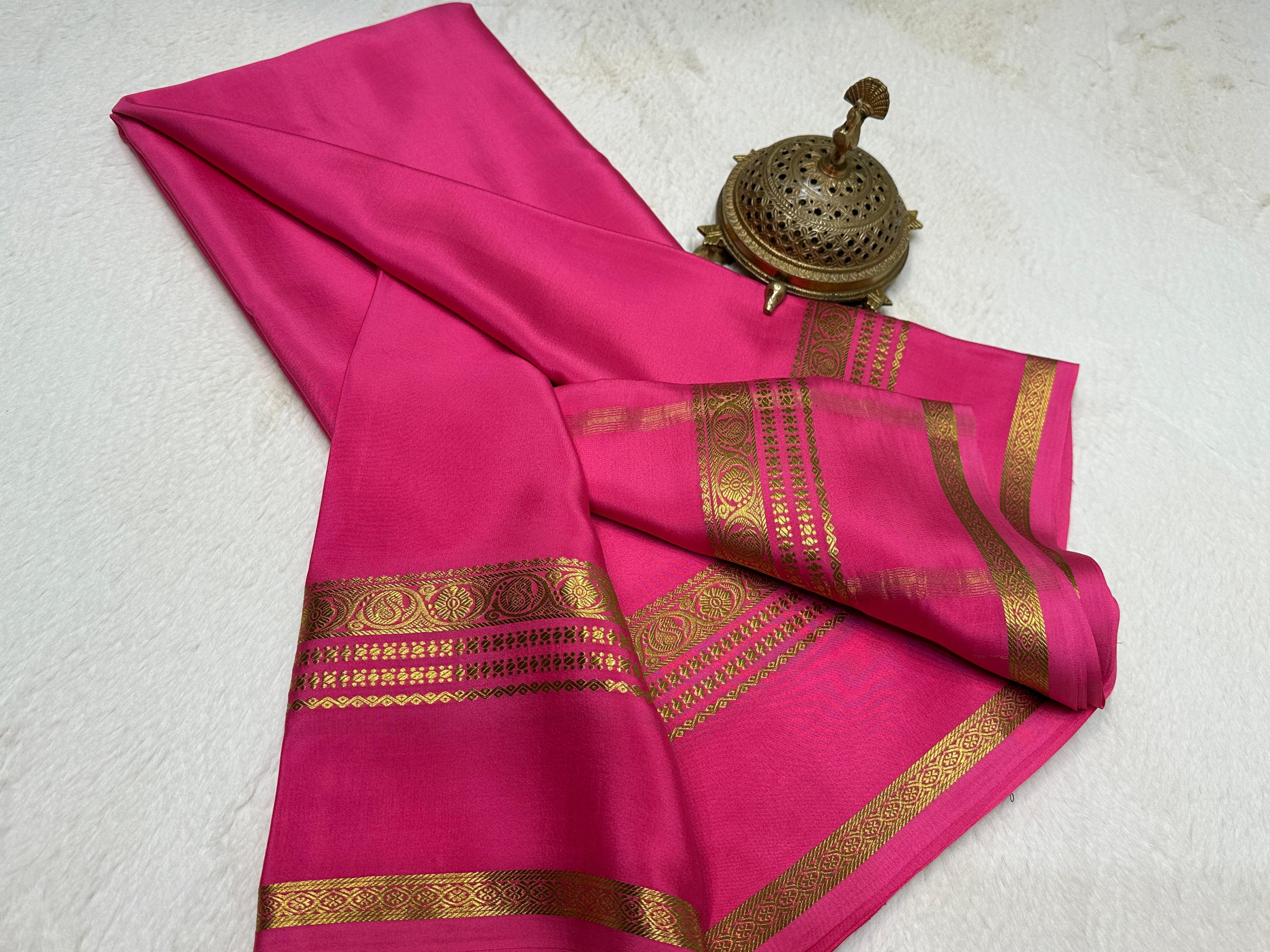 Pink Banarasi Style Mysore Silk Saree with Antique Zari Weaving