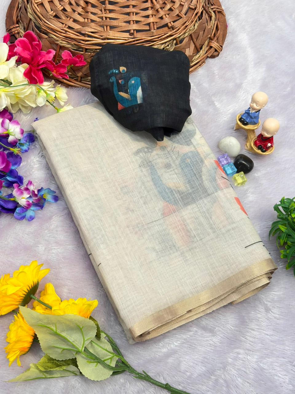 Purple Pure Magic Cotton Batik Linen Saree.