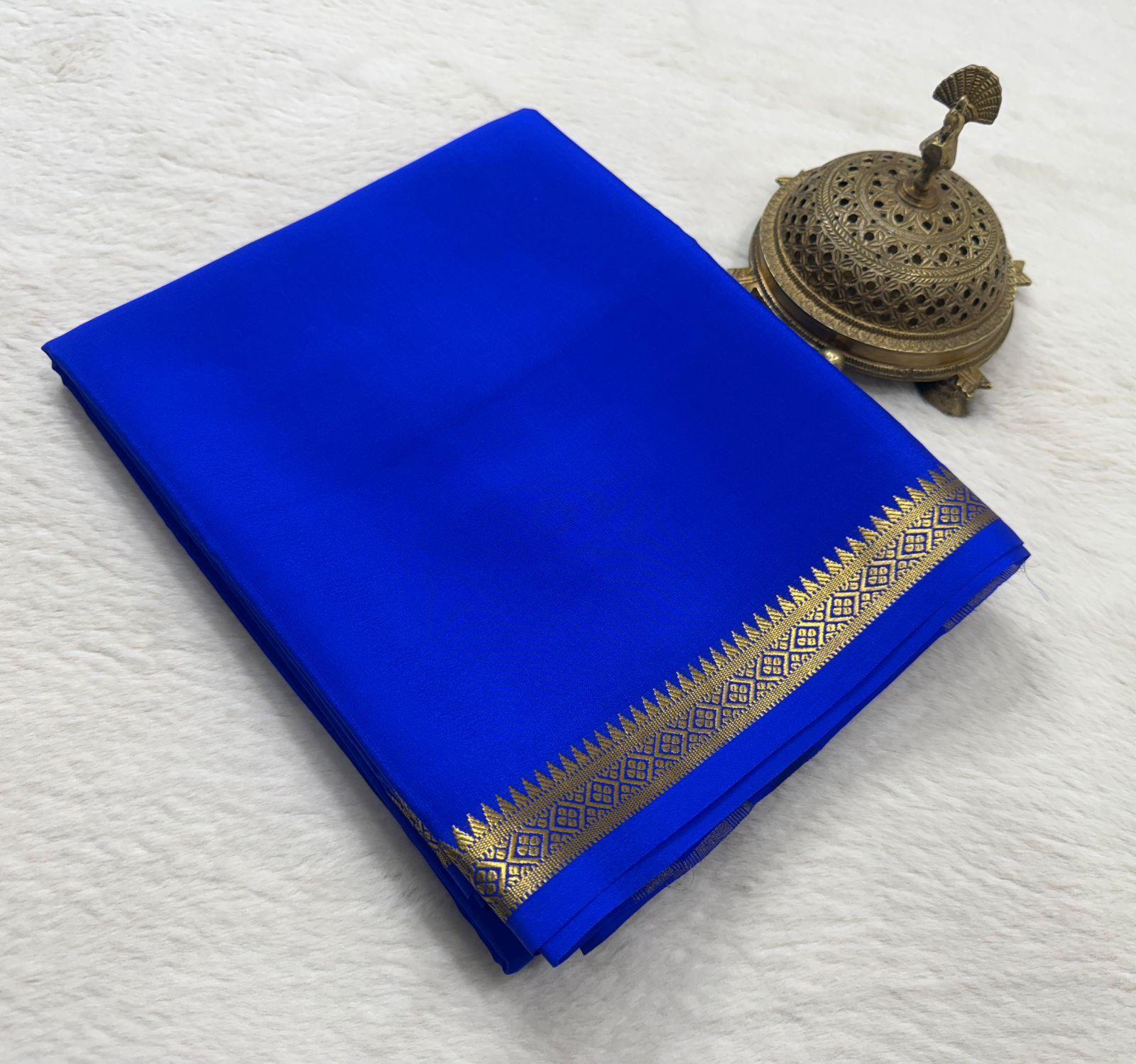 Designer Blue Mysore Silk Saree Wedding Festive Wear Saree