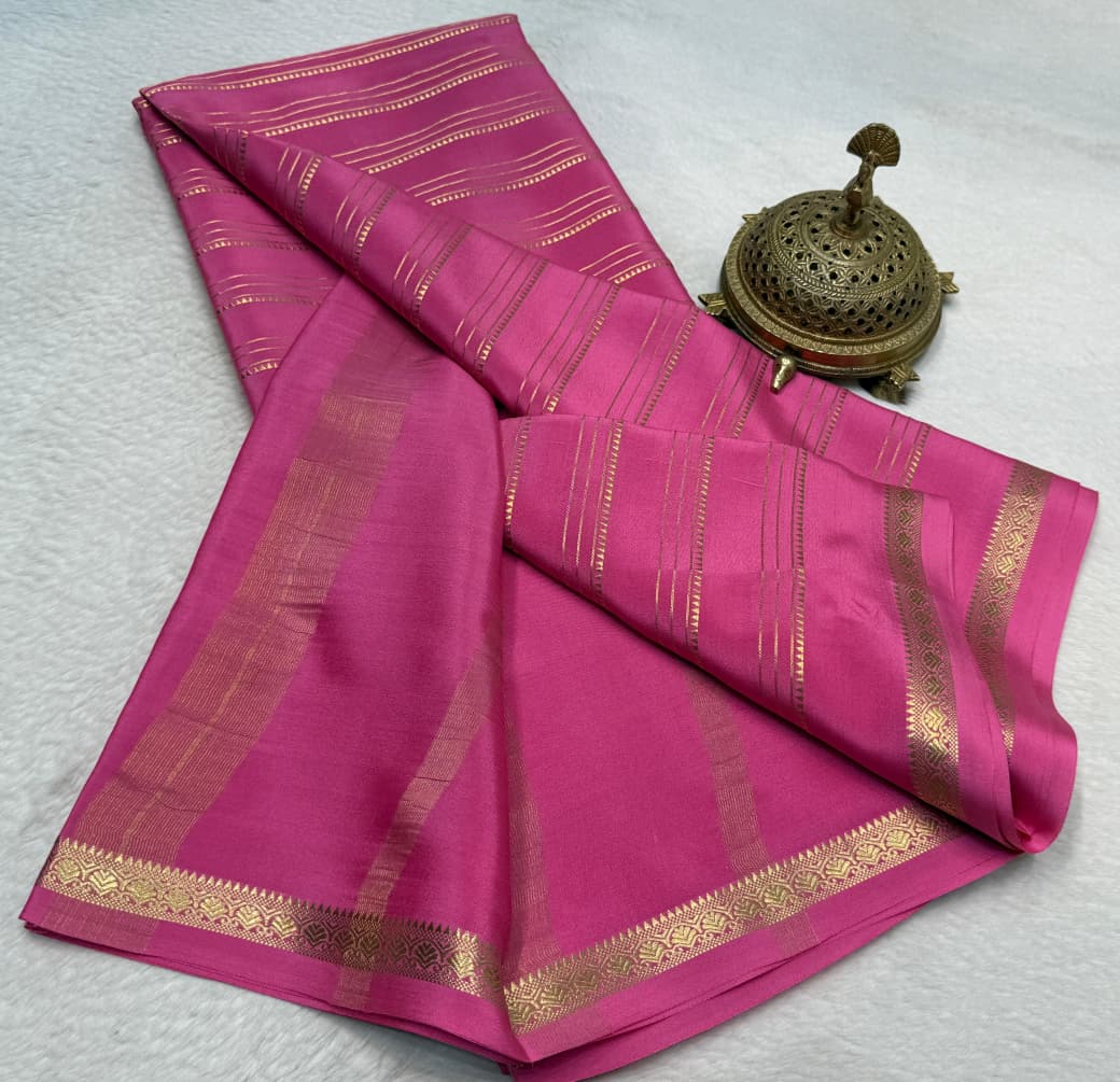 Light pink Pure Mysore silk saree zari lined Border