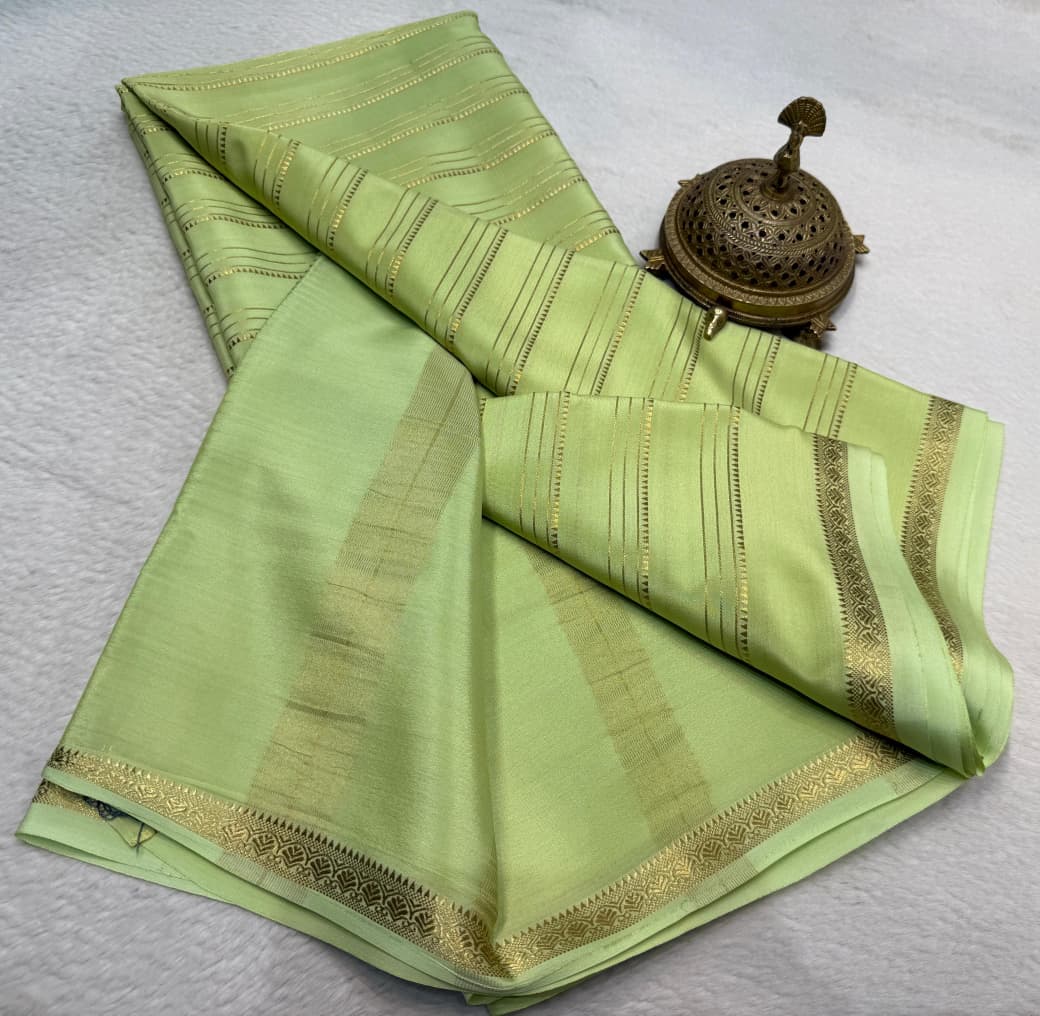 Green Pestel Pure Mysore Soft Silk Saree With Beautiful Rich Pallu