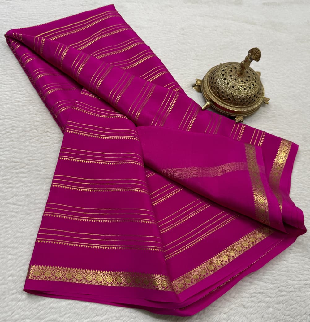 dark pink Semi Myosre silk saree with contrast blouse for weddings
