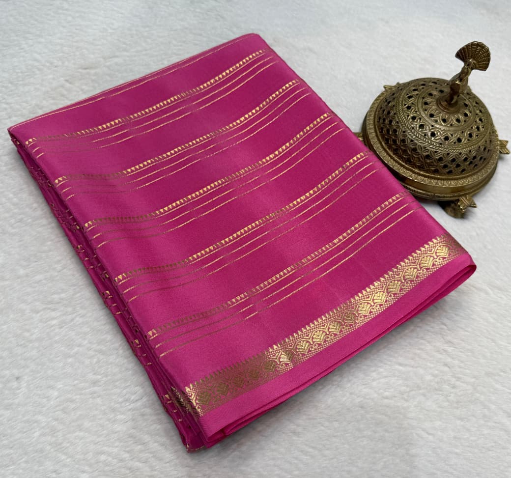 Light pink Pure Mysore silk saree zari lined Border
