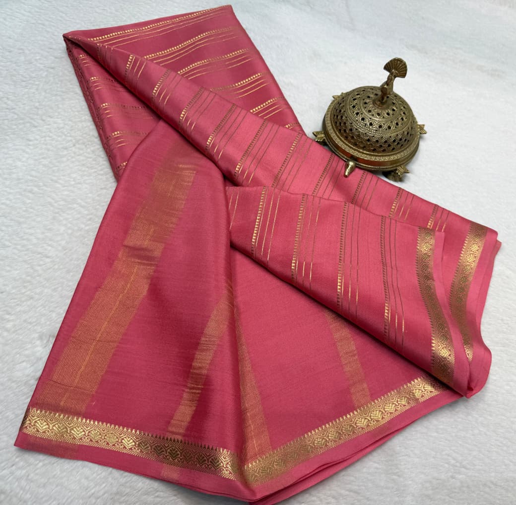 Designer Stripes Pink Pure Mysore Silk Saree