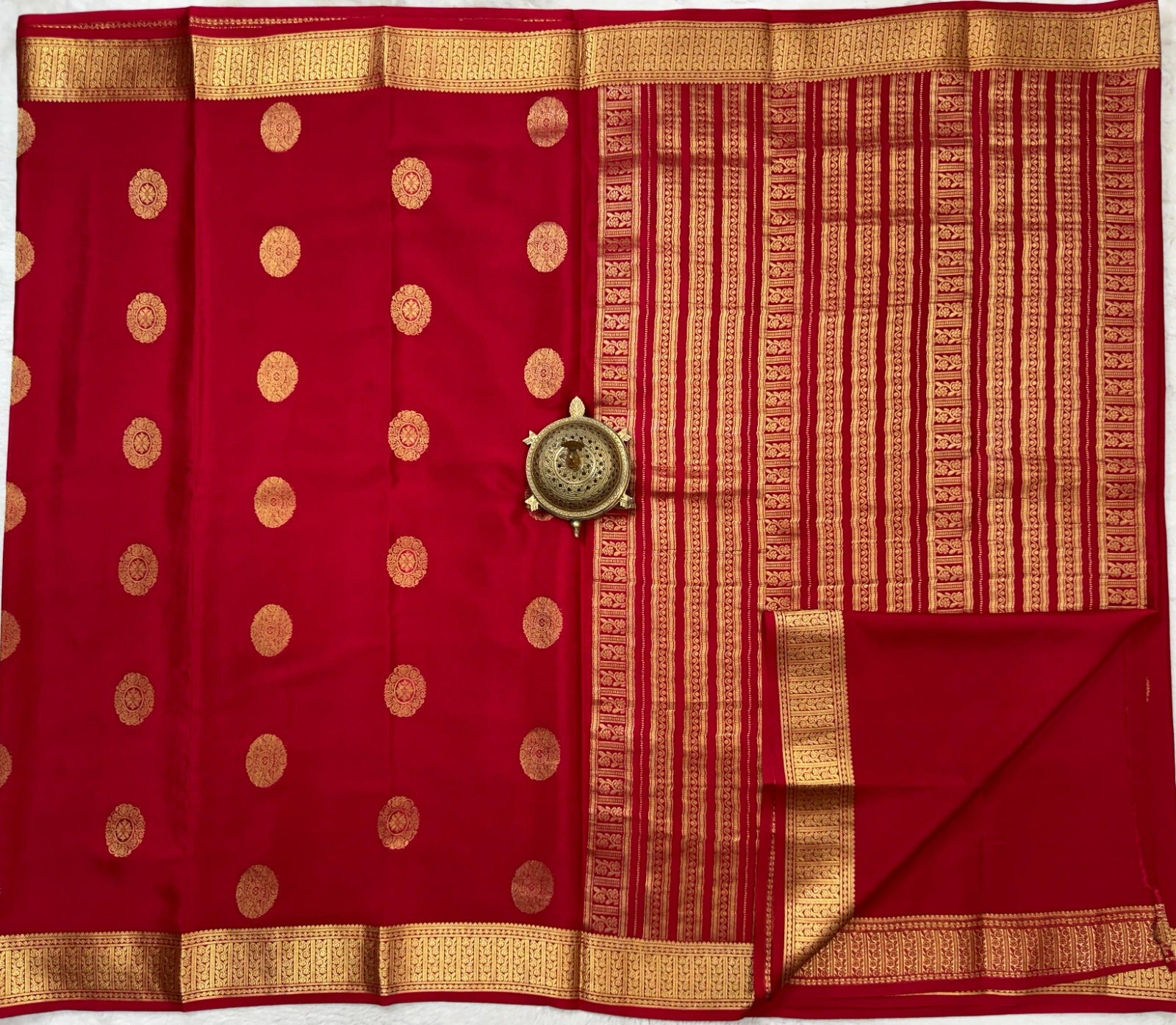 Premium Red Silk Saree with Traditional Gold Zari Work
